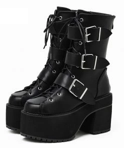 ALTERBABE Stomper Buckle Platform Boots FOOTWEAR