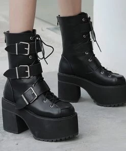 ALTERBABE Stomper Buckle Platform Boots FOOTWEAR