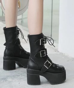 ALTERBABE Stomper Buckle Platform Boots FOOTWEAR