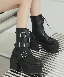 ALTERBABE Stomper Buckle Platform Boots FOOTWEAR