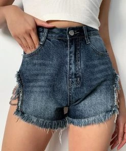 ALTERBABE CLOTHING Distressed Chain Denim Shorts