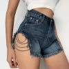 ALTERBABE CLOTHING Distressed Chain Denim Shorts