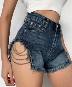 ALTERBABE CLOTHING Distressed Chain Denim Shorts