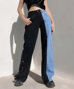 ALTERBABE Asymmetrical Contrast Jeans