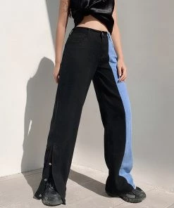 ALTERBABE Asymmetrical Contrast Jeans