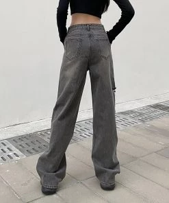 ALTERBABE Washed Straight Leg Distressed Jeans CLOTHING