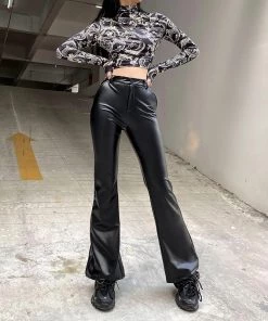 ALTERBABE CLOTHING Impure Faux Leather Flare Pants