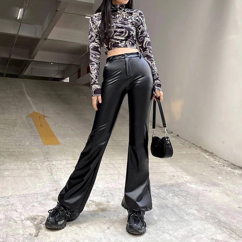 ALTERBABE CLOTHING Impure Faux Leather Flare Pants