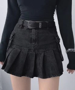 ALTERBABE CLOTHING Daring Denim Pleated Skirt