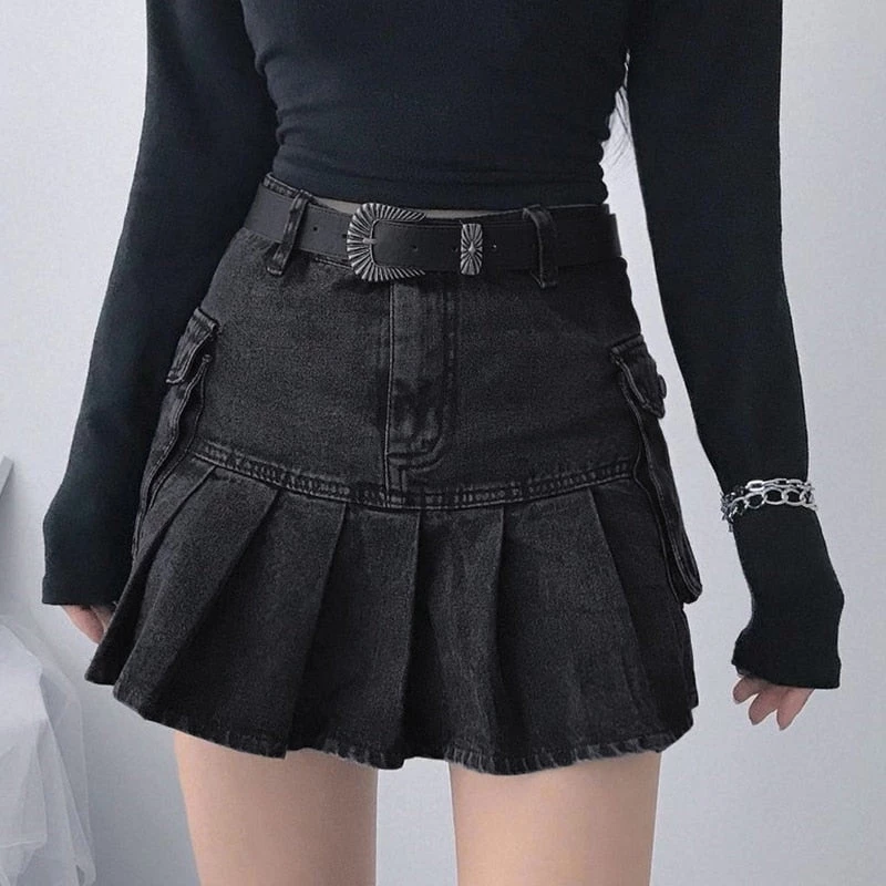 ALTERBABE CLOTHING Daring Denim Pleated Skirt