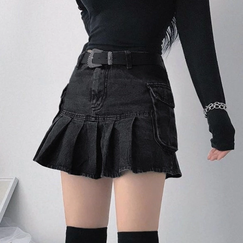 ALTERBABE CLOTHING Daring Denim Pleated Skirt