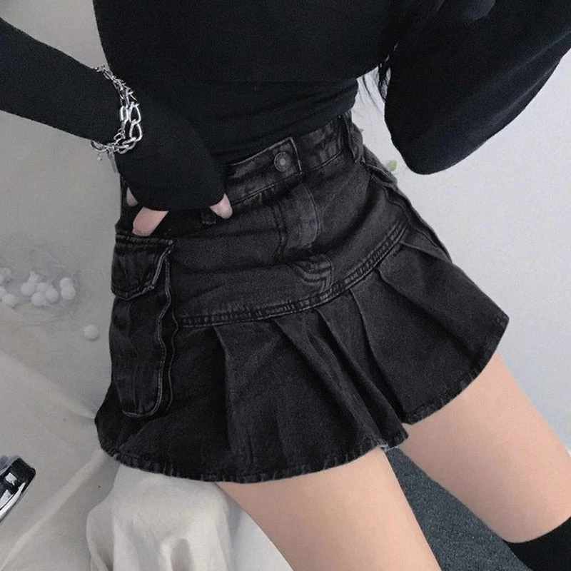 ALTERBABE CLOTHING Daring Denim Pleated Skirt