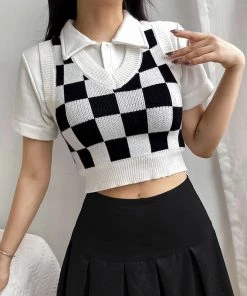 ALTERBABE See You Checkin Vest Sweater