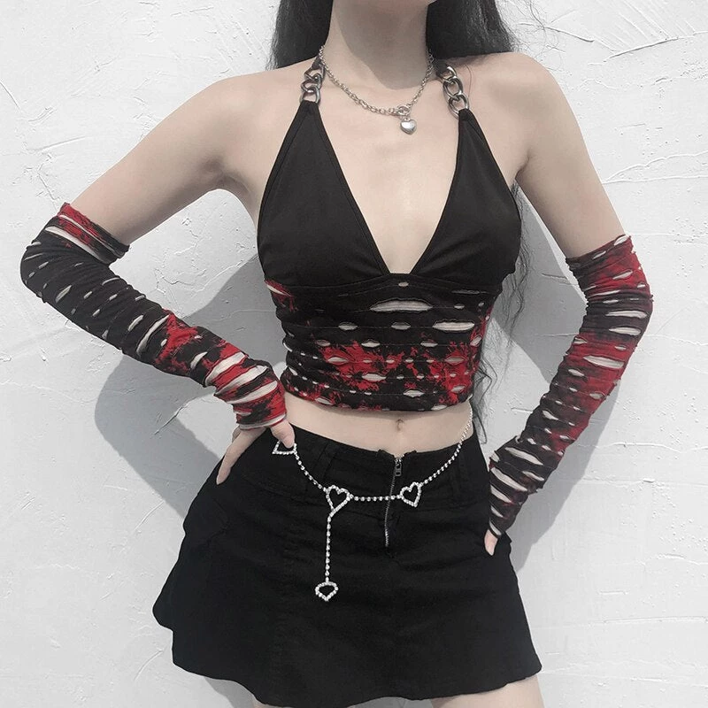 ALTERBABE Blood Distressed Top And Gloves Set