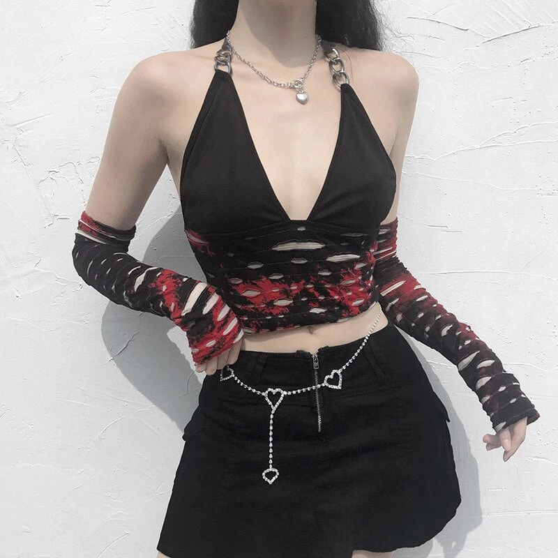 ALTERBABE Blood Distressed Top And Gloves Set