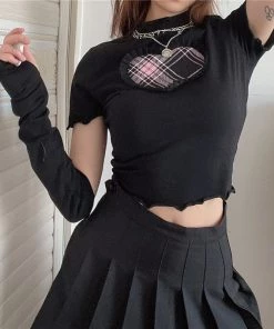 ALTERBABE Plaid Heart Top & Gloves Set