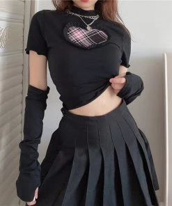 ALTERBABE Plaid Heart Top & Gloves Set