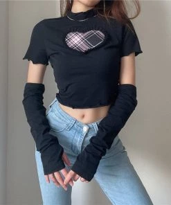 ALTERBABE Plaid Heart Top & Gloves Set