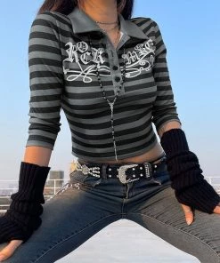 ALTERBABE Lost Souls Striped Polo Top