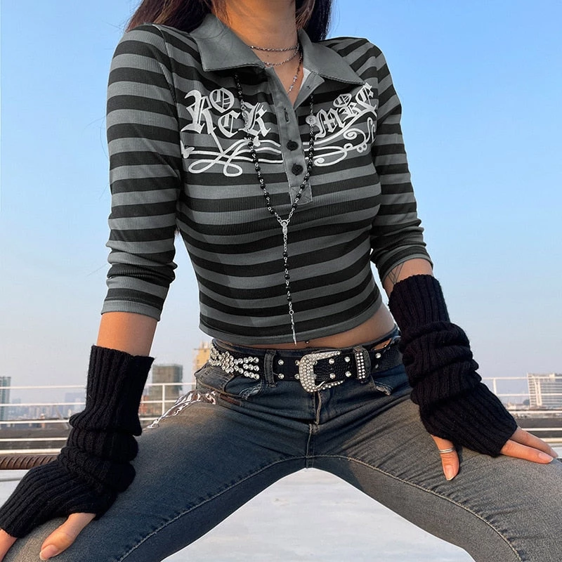 ALTERBABE Lost Souls Striped Polo Top