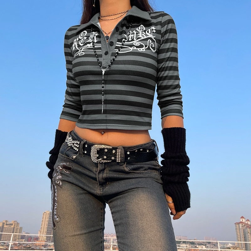 ALTERBABE Lost Souls Striped Polo Top