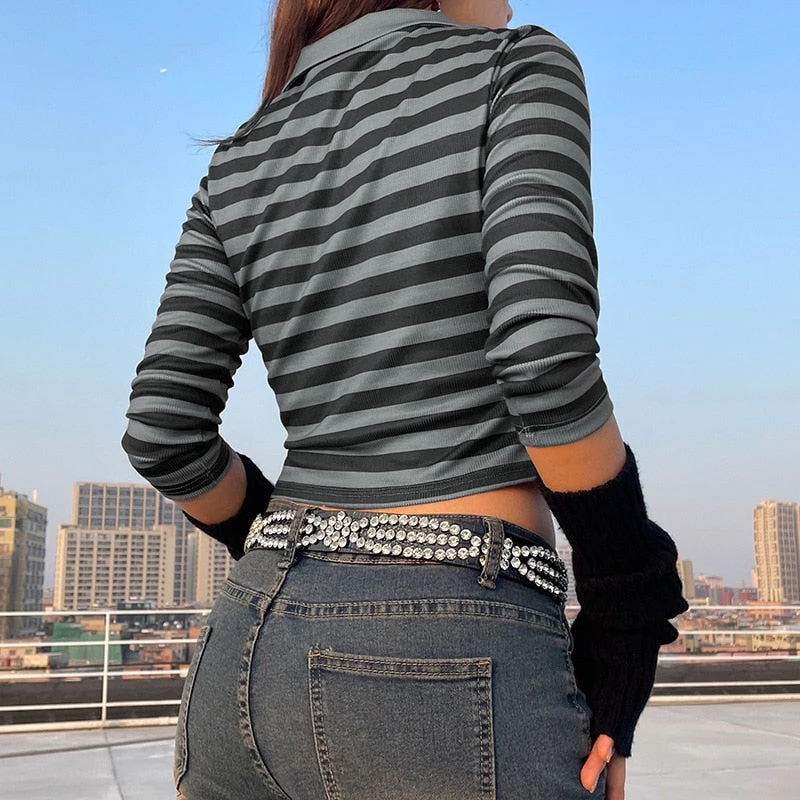 ALTERBABE Lost Souls Striped Polo Top