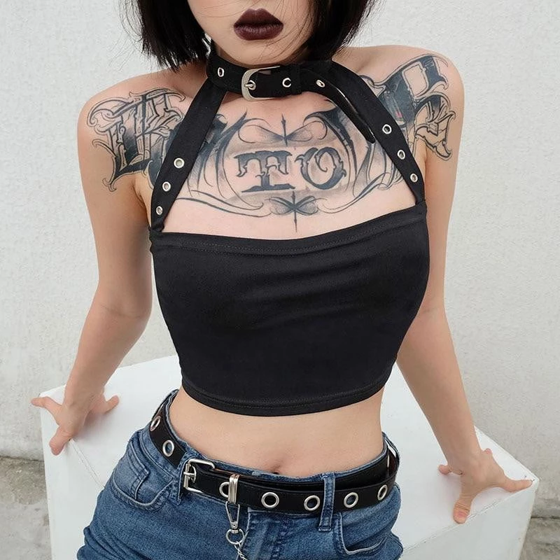 Alter Babe Buckle Choker Crop Top CLOTHING