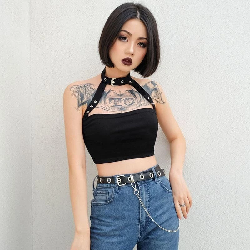 Alter Babe Buckle Choker Crop Top CLOTHING
