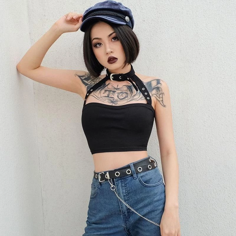 Alter Babe Buckle Choker Crop Top CLOTHING