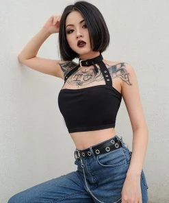 Alter Babe Buckle Choker Crop Top CLOTHING