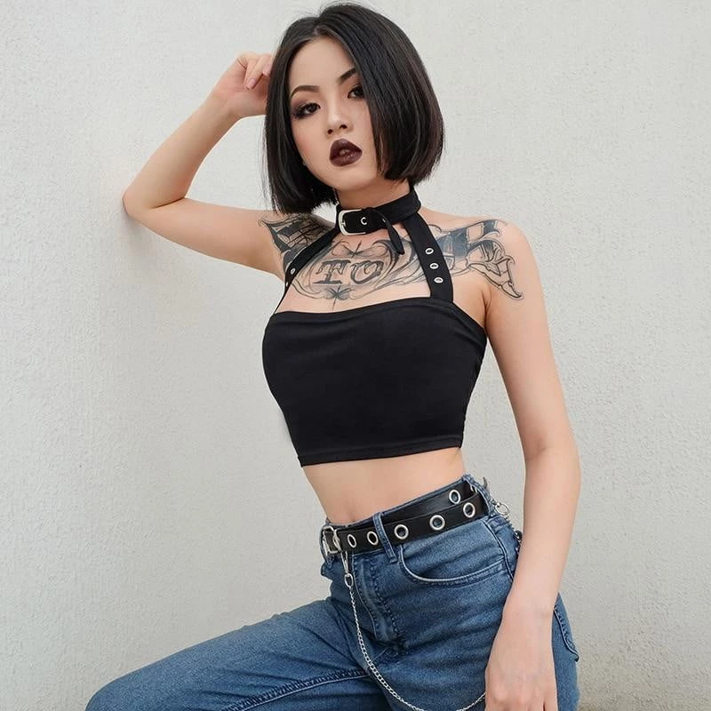 Alter Babe Buckle Choker Crop Top CLOTHING